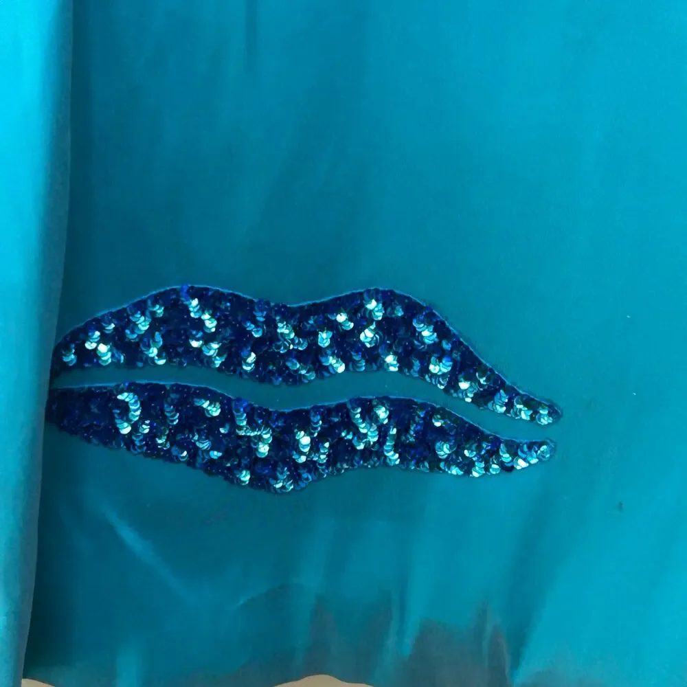 Sachin & Babi Tea length Gown-size‎ 4 teal, metallic sequin lips detail formal
